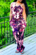 Burgundy Sexy Casual Print Backless Halter Regular Jumpsuits