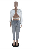 White Fashion Sexy Solid Cardigan Turndown Collar Tops