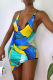 Blue Sexy Print Patchwork V Neck Irregular Dress Dresses