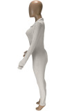 Apricot Sexy Letter Embroidered Patchwork O Neck Regular Jumpsuits