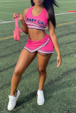 Pink Sexy Casual Letter Print Asymmetrical U Neck Sleeveless Two Pieces