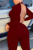 Wine Red Sexy Polyester Solid Jumpsuits