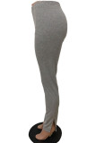 Grey Sportswear Solid Slit Straight Mid Waist Bottoms