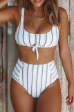 White Sexy Striped Print Bandage Hollowed Out Swimwears