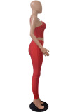 rose red Sexy Solid pencil Sleeveless Two Pieces