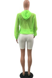 Green Polyester hooded Long Sleeve Zippered Solid rash guards