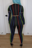 Black Sexy Casual Striped Split Joint O Neck Long Sleeve Two Pieces