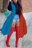 Blue Red Fashion Casual Patchwork Cardigan Turndown Collar Outerwear