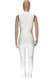 White Fashion Sexy zipper Split Polyester Sleeveless Mandarin Collar Jumpsuits