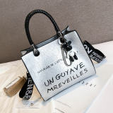 Silver Fashion Casual Letter Print Messenger Bag