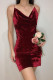 Burgundy Sexy Gradual Change Patchwork Backless Fold Spaghetti Strap Straight Dresses