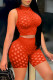 Orange Fashion Sexy Solid Hollowed Out See-through Half A Turtleneck Sleeveless Two Pieces