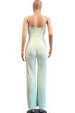 Green Fashion Sexy Hollow Solid Draped Polyester Sleeveless Slip Jumpsuits