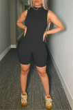 Blue Fashion Casual Solid Basic O Neck Sleeveless Skinny Romper