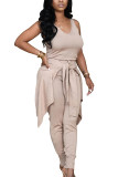 Khaki Polyester Fashion Casual Solid pencil Long Sleeve Two Pieces