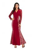 Red Polyester adult Celebrities Fashion Cap Sleeve Long Sleeves V Neck A-Line Floor-Length Solid lace pe