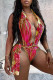 Red Fashion Sexy Print Backless Swimwears