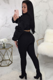 Black Sexy Solid Two Piece Suits pencil Long Sleeve Two-piece Pants Set