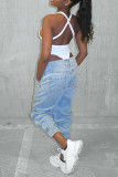 White Fashion Sexy Solid Backless O Neck Skinny Romper