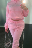 Pink Casual Solid Hooded Collar Long Sleeve Two Pieces