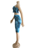 Red Fashion Casual Print Tie Dye Backless Spaghetti Strap Sleeveless Two Pieces