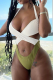 Ink Green Sexy Solid Color Block Patchwork Swimwears