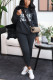 Black Sportswear Print O Neck Long Sleeve Two Pieces