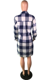 Black And White Street Plaid Patchwork Turndown Collar Irregular Dress Dresses