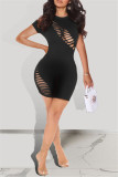 Brown Fashion Sexy Solid Hollowed Out O Neck Short Sleeve Skinny Romper