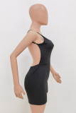 Black Fashion Sexy Solid Backless Spaghetti Strap Skinny Romper