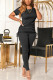 Black Fashion Casual Solid Draw String Strap Design O Neck Short Sleeve Two Pieces