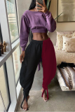 Gray Blue Casual Patchwork Bandage Loose Mid Waist Harlan Bottoms