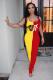 Yellow-red Fashion Sexy Print Patchwork letter Sleeveless Slip Jumpsuits