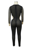 Black Sexy Solid Without Belt Regular Jumpsuits