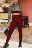 Red Fashion Casual Print Patchwork O Neck Long Sleeve Two Pieces