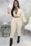 Black Sexy Solid Two Piece Suits pencil Long Sleeve Two-piece Pants Set