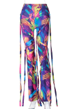Colour Sportswear Print Tassel Boot Cut Mid Waist Speaker Bottoms