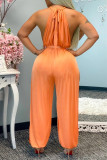 Green Sexy Casual Solid Hollowed Out Backless O Neck Regular Jumpsuits