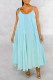 Sky Blue Sexy Casual Solid Backless Spaghetti Strap Sleeveless Dress