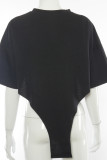 Black Casual Letter Printing O Neck Tops
