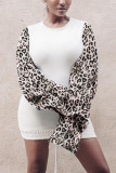 Pink Fashion Sexy Leopard Patchwork O Neck Long Sleeve Dress