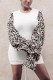 White Fashion Sexy Leopard Patchwork O Neck Long Sleeve Dress