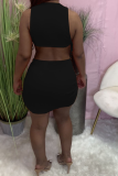 Tangerine Red Sexy Solid Patchwork U Neck Sleeveless Two Pieces
