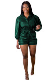 Dark green PU Fashion adult Sexy Bandage Solid Two Piece Suits Patchwork Straight Half Sleeve 