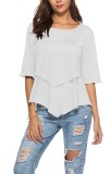 White Casual Regular O-Neck Half Solid Patchwork Regular Tees & T-shirts
