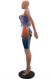 Blue Fashion Sexy Print Backless Strapless Skinny Romper