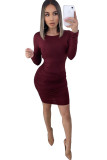 Wine Red Milk. Sexy Cap Sleeve Long Sleeves O neck Step Skirt skirt backless Solid Draped