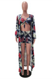 Light Blue Fashion Sexy Print Basic Swimwears Three-piece Set