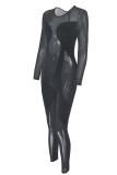 Red Fashion Sexy Patchwork Solid See-through O Neck Skinny Jumpsuits