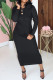 Black Elegant Solid Patchwork Hooded Collar Pencil Skirt Dresses